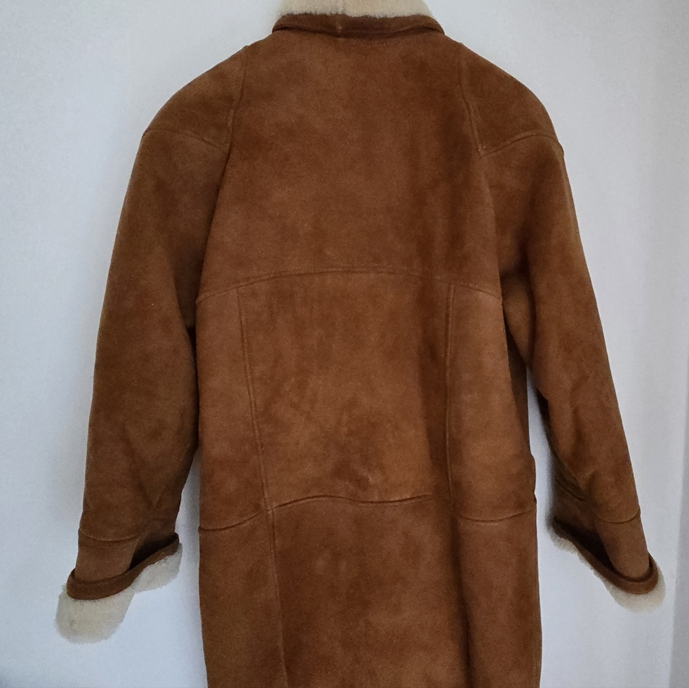 Dagorret Sienna Brown Suede Leather Shearling Midi Coat Size M-L - Picture 5 of 16